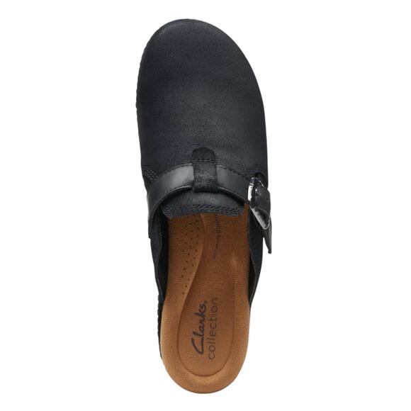 Clarks Women's Paizlee Nora Suede Slip On Buckled Platform Clogs Black Size 8 - Picture 4 of 5